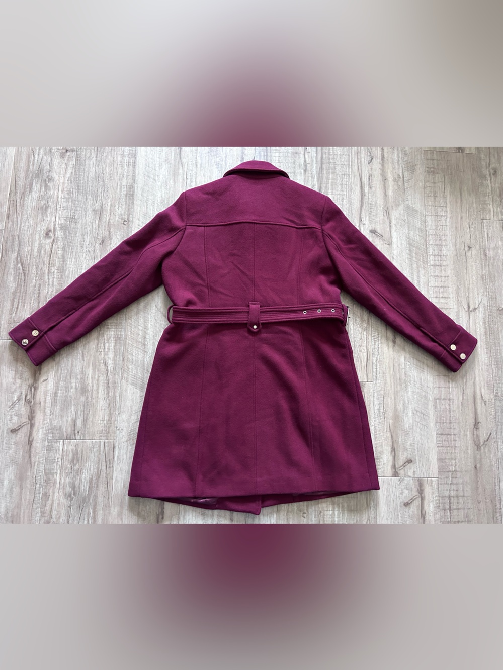 MICHAEL Michael Kors Burgundy Wool-Blend Pea Coat with Belt winter - Picture 2 of 8